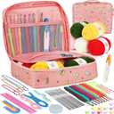 Aeelike Crochet Kit for Beginners Adults, Crochet Kits Include Yarn, 59pcs Crochet Starter Kit for Beginners,Ergonomic Crochet Hooks 2.0-6.0 mm, Lace Steel Needles 0.6-1.9 mm (pink cat)
