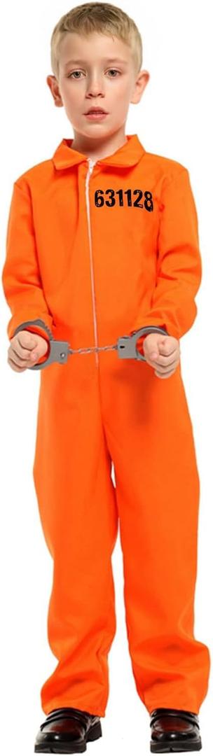 Baby Boys Prisoner Halloween Jail Costume Jumpsuit for Party Cosplay (1-2 Years, Orange)