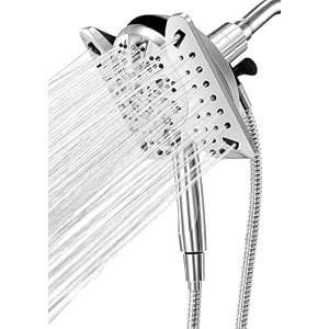 Shower Head with Handheld High Pressure, Rain Shower Head with Fixed Showerhead and 9 Sprays Handheld Shower, Detachable 2-IN-1 Shower head with 59" Rotatable Stainless Steel Hose (Brushed Chrome)