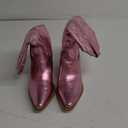 GOSERCE Cowboy Boots for Women - Metallic Mid Calf Cowgirl Boots with Embroidery Sparkly Western Wide Calf Short Boots Fashion Pull on Pointy Toe Chunky Stacked Heel 2.5" (8, A-pink)