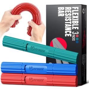 FitBeast Flex Therapy Bar, Tennis Elbow Therapy Bar - Ideal for Relieve Tendonitis Pain & Improve Grip Strength, Fitness Resistance Bar for Golfers Elbow & Tendinitis, Twist Bar for Physical Therapy (3 Piece Set - Red Green Blue)