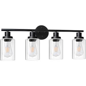 Unicozin 4 Light Vanity Lights, Black Wall Sconce Light with Clear Glass, Bathroom Light Fixtures Over Mirror, Wall Light for Living Room, Bedroom, Hallway, E26 Base (Bulbs Not Included)