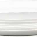 Dinner Plates Set of 6, Tempered Glass White Plates, 10-1/2-Inch Round Dish Set, Microwave & Dishwasher Safe Glass Plate Set