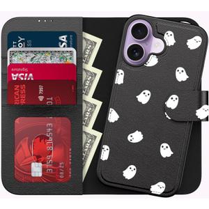 FUNMIKO for iPhone 17 Case Wallet,Detachable Flip Folio Leather Cover,RFID Blocking 4 Card Slots Holder,Magnetic Kickstand,Protective Phone Shell for Women Girls,Cute Little Ghosts