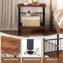 EazeHome End Table 24" for Living Room, Large Square Side Table with 2-Tier Storage, Rustic Brown Tall Industrial Night Stand for Bedroom, Rustic Brown