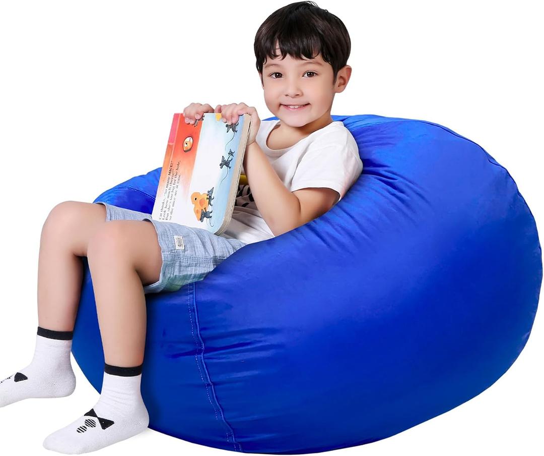 Lukeight Stuffed Animals Storage Bean Bag Chair Cover - Premium Velvet Organizer with YKK Zipper Holds 80+ Plush Toys, Washable Kids Room Decor (No Filling, X-Large) (Solid Blue)