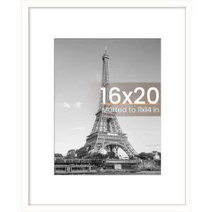 upsimples 16x20 Picture Frame, Display Pictures 11x14 with Mat or 16 x 20 Without, Wall Hanging Poster Frame, White, 1 Pack