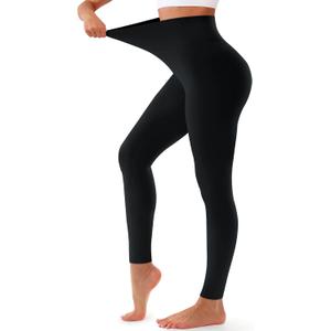 Bluemaple High Waisted Leggings for Women - Tummy Control Pants Non See Through Workout Soft Yoga Pants for Running Plus Size (Black)