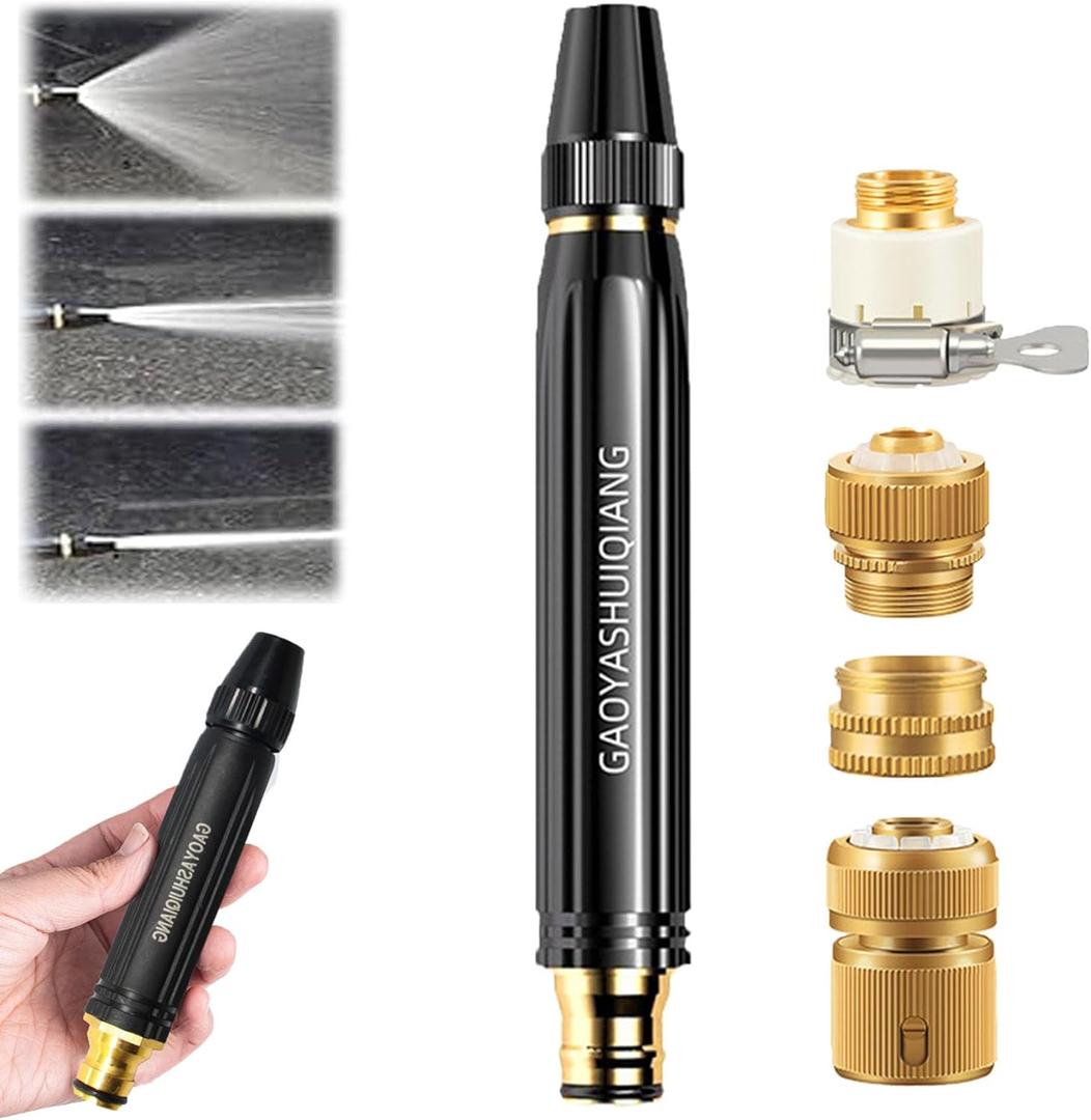 Home High-Pressure Car Wash Water Gun with Booster Nozzle and Hose, Powerful Gaoyashuiqiang for Car Cleaning, Watering Plants and Vegetables, with Adjustable Pressure Pattern (Water Gun+4Connector)