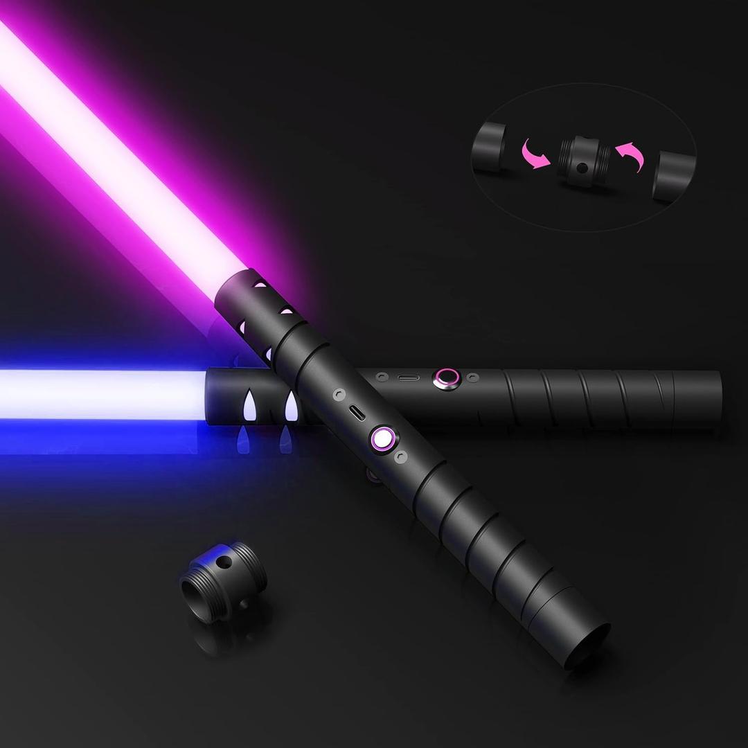 jvmusaber Lightsaber,Metal Hilt Force Fx Dueling Double Light Saber,Rechargeable 2-in-1 Real 15 Colors Length 40 inches,Suitable Toys for Adults and Kids,Christmas Day, Birthday Gifts, Black