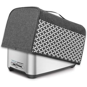 Yarwo 4 Slice Toaster Cover with Pockets and Top Handle, Nylon Toaster Cover Fits for Most 4 Slice Long Slot Toasters, Gray with Grid