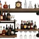 Industrial Pipe Shelving Wine Rack Wall Mounted，Bar Shelves Hanging Wine Rack with 4 Stem Glass Holder,Liquor Bottle Display Shelf is Suitable for Living Room, Kitchen