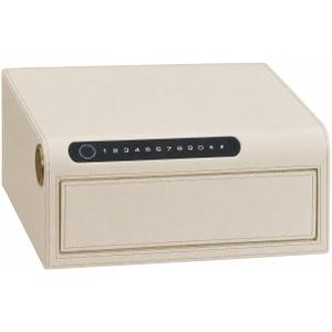 Jewelry Safe for Home with Drawers, Biometric Fingerprint Lock Box, Slide-Away Drawer for Handguns & Documents, Leather-Wrapped Watch Safe Organizer, Digital Keypad & Jewelry Tray, 14"W × 16.5"D