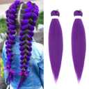 Purple Hair Extensions for Braids - 26 Inch Pre Stretched Synthetic Braiding Hair, Fluffy and Full, Light Weight, Stage Party Halloween Cosplay Costume Accessories (2pc)
