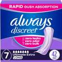 Always Discreet Adult Incontinence Pads for Women, Ultimate Extra Absorbency, Long Length, Postpartum Pads, 42 Count (7-drop)