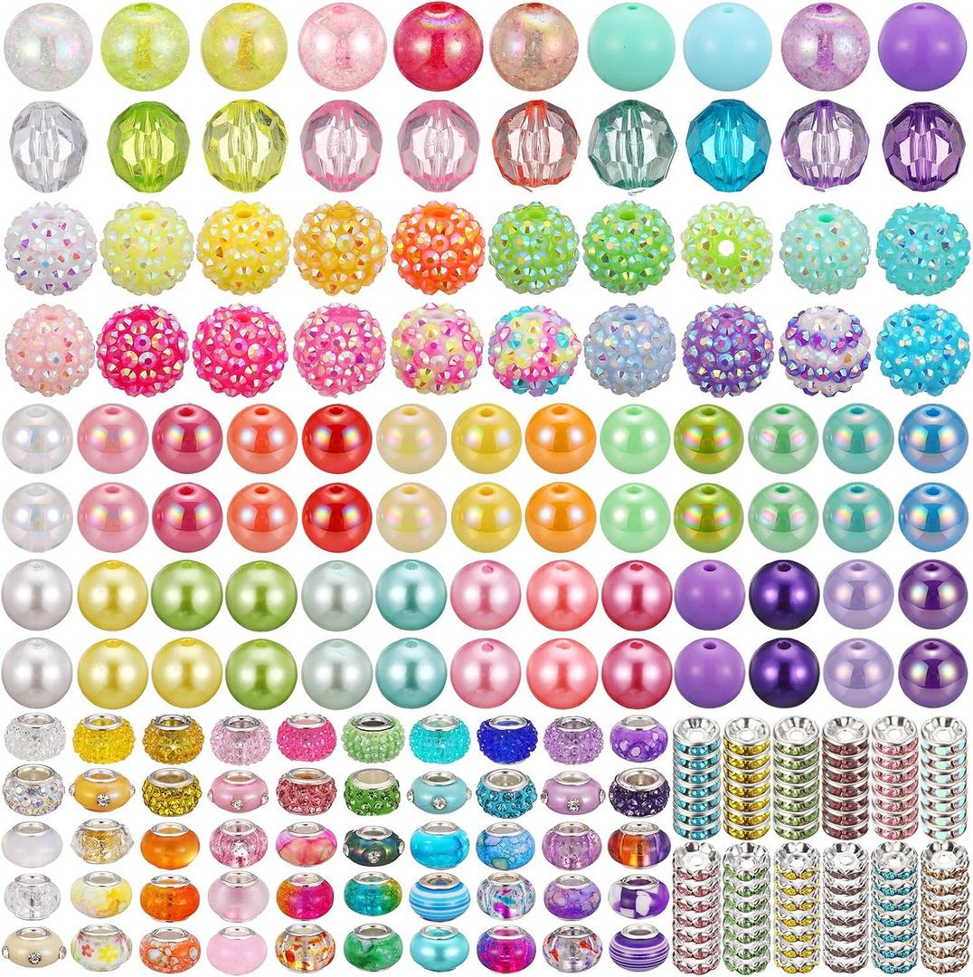 Huquary 270 Pcs Beads for Pens Rhinestone Bubblegum Beads Mixed Crystal Resin Sugar Chunky for Beadable Keychains DIY Craft Jewelry Making Supplies (Candy Colors)