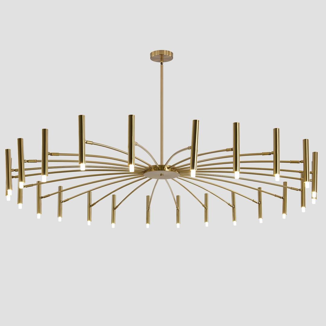 KCO Lighting Mid Century Modern Gold Sputnik Chandelier 24-Light Antique Brushed Brass Large LED Chandeliers Farmhouse Hanging Semi Flush Mount Ceiling Light Kitchen Island Dining Pendant Lights