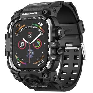 amBand Rugged Case with Band for Apple Watch 44mm, Compatible with iWatch Series SE 3/SE 2nd Generation/SE/6/5/4, Military Grade Shockproof Bumper Cover, Tactical Band for Men, Matte Black