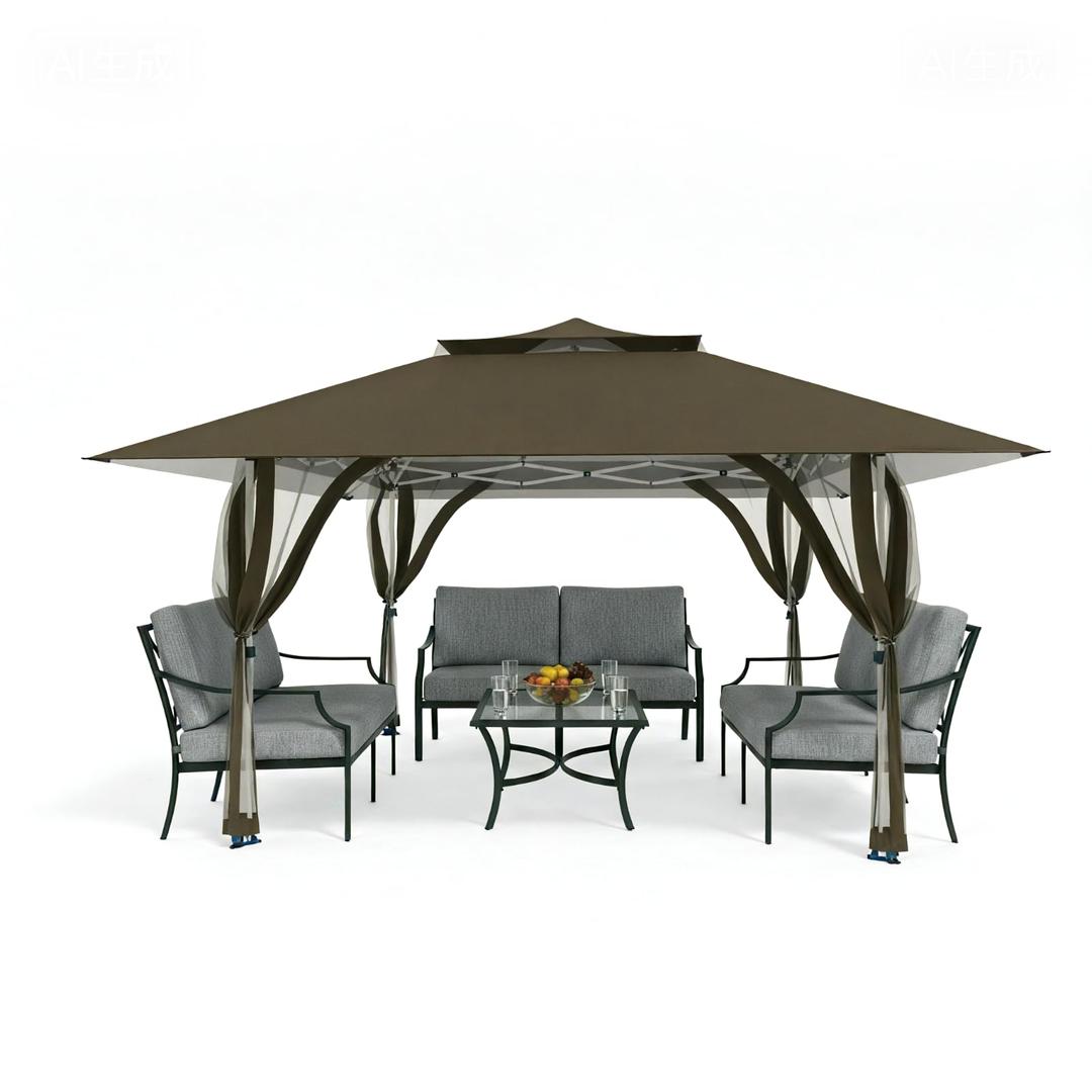 Favofamilie Pop Up Canopy Tent 13x13 FT, Outdoor Easy Setup Gazebo with Wheeled Carry Bag, Heavy Duty Outside Shelter with UV-Resistant Top, Portable Instant Sun Shade for Garden Camping Events, Brown