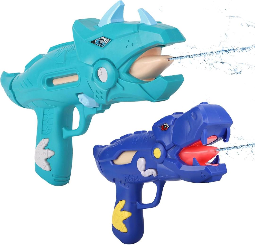 unanscre 2 Pack Dinosaur Water Blaster Soaker Gun for Kids, Dino Pump Action Outdoor Squirt Gun, Long-Range Shooting Water Squirters Toys for Pool/Beach/Yard/Party Play