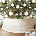 LASPERAL Knitted Christmas Tree Collar - Cream Chunky Cable Knit Ring for Artificial Trees, Farmhouse Rustic Stand Base Cover for Xmas Home Decor