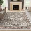jinchan Washable Area Rug 6x9 Tribal Low Pile Living Room Stain Resistant Boho Distressed Carpet Faux Wool Soft Ultra-Thin Non Slip Accent Rug Kitchen Bedroom Dining Room Farmhouse Brown