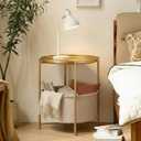 danpinera Round Side Table with Fabric Storage Basket, Metal Side Small Bedside Table Nightstand with Removable Tray Top for Living Room, Bedroom, Nursery, Bathroom, Gold