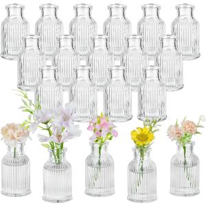 Glasseam Glass Bud Vases for Centerpieces: Clear Small Mini Flower Vase Set of 20 for Wedding Party Decorations - 2.95" Cute Bulk Table Centerpieces for Modern Boho Baby Bridal Shower Florist Decor