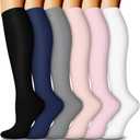 FuelMeFoot 6 Pairs Compression Socks for Women & Men 15-20mmHg Graduated Support Knee High Socks for Nurses, Travel, Athletic