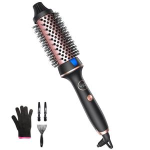 Thermal Hair Brush for Blowout Look, 1.5 Inch Heated Round Brush for Natural Curl,Ionic Curling Iron Wand with Dual Voltage, Volumizing Smoothing Hot Round Brush, Black