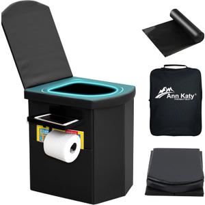 Upgrade XL Portable Toilet for Adults, Extra Large Portable Travel Folding Toilet, Camping Tall Toilets with Lid for Adults and Kids Compact Potty for Car, Hiking, Beach and Camping (Dark black)