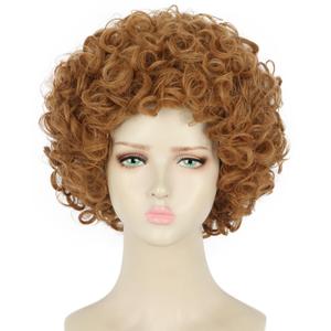 yuehong Short Curly Light Brown Women Wig Fluffy Afro Anime Cosplay Costume Hair Soft Breathable Heat Resistant Synthetic Fibers Wig