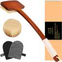 ICANdOIT Exfoliation Set-17.71 Inch Boar Bristles Back Scrubber Bath Brush,Shower Brush with No-Slip Curved Handle,Dual-Sided Face Exfoliation Glove
