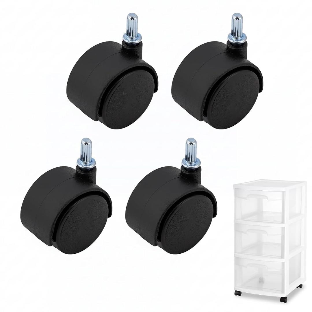4 PCS Swivel Caster Wheels Compatible with Sterilite 3 Drawer Cart, 1.5 Inch Wheels Replacement, M6 Circlip Stem Caster Wheel, 360 Degree Rotatory, Easy to Install, Replacement Casters for Drawer Cart