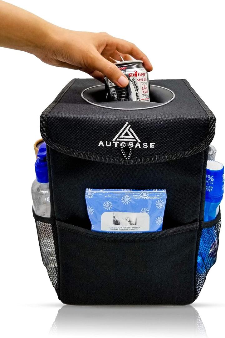 Autobase Trash Can for Car | Truck SUV Trash Bin Large 3 Gallon Size | Road Trip Must Haves | Car Gifts for Dad, Him or Her