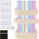 3 x Straw Holder for Cabinet Door, Adjustable 2-Part Organizer with Dividers and Adhesive Tape, Straw Storage for Kitchen Cupboard (1Pack-Yellow)