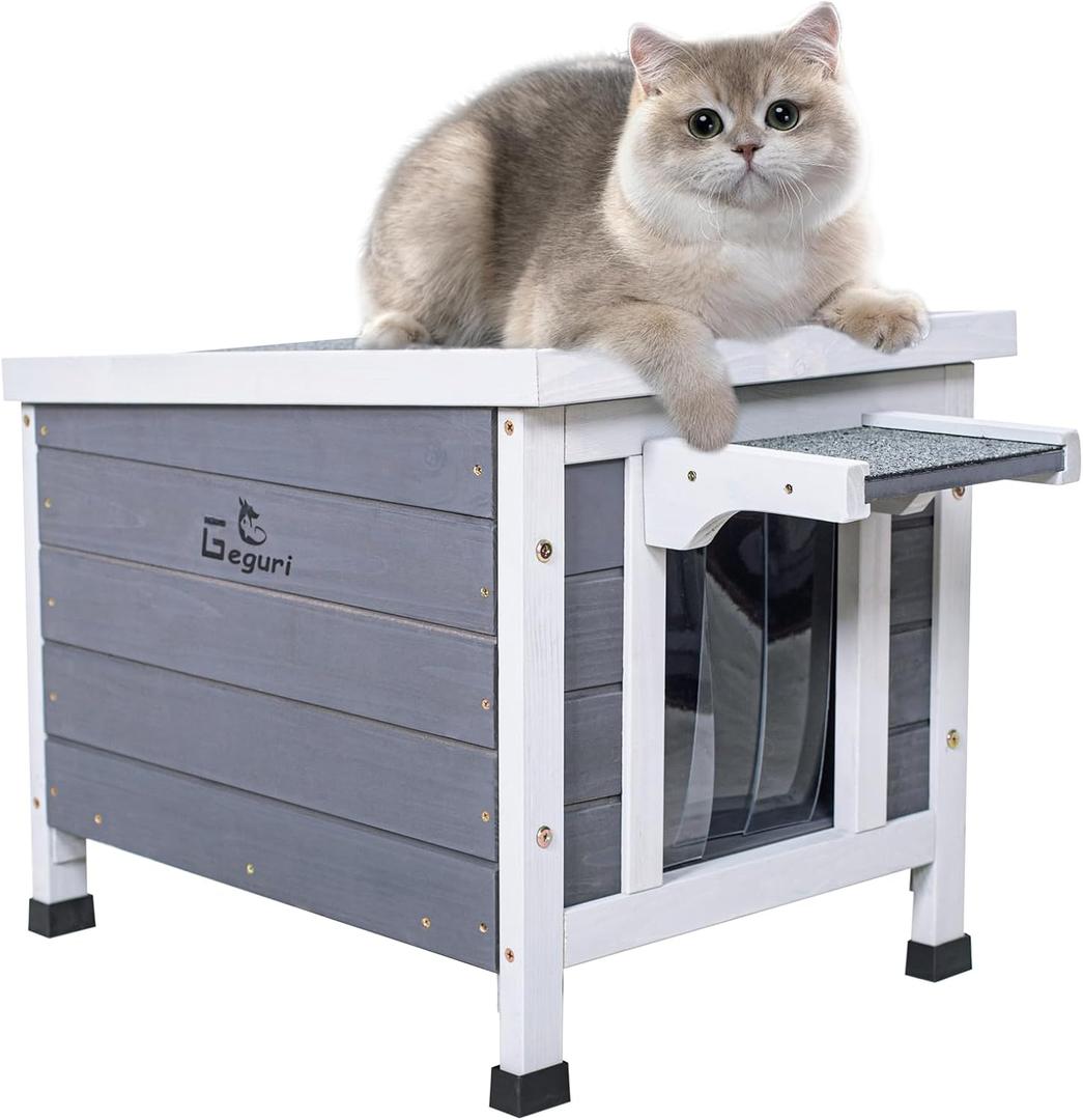 GEGURI Outdoor Cat House, Weatherproof Shelter for Ferrel Cats, Dogs, Rabbits Hutch with Elevated Floor, Asphalt Roof GEGURI Outdoor Cat House, Weatherproof Shelter for Ferrel Cats, Dogs, Rabbits Hutch with Elevated Floor, Asphalt Roof