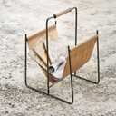 Signature Design by Ashley Faronworth Casual Leather Magazine Rack with Handle, Light Brown & Black