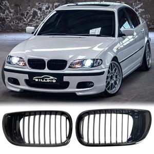 BILLDIO E46 Grille - Black Kidney Single slats Grill Compatible With 2002-2005 BMW 3 Series E46 4-Door 320i 325i 325xi 330i 330xi ABS Gloss Black Kidney Grill
