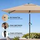 AreShark 6.5' x 10' Rectangular Patio Umbrella with Solar Lights, Solar Powered Lighted Market Umbrella w/Tilt and Crank, Outdoor Table Umbrella for Garden, Deck, Backyard, Pool and Beach, Beige