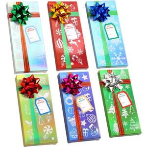 ceiba tree 24 PCS Christmas Holder Boxes Money Holders for Cash 6.5X2.8 inch with Bows and Gift Name Stickers Holiday Xmas Small Mini Boxes