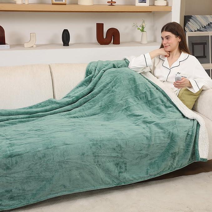 Electric Blanket Throw, Fast Heating Blanket with Overheat Protection, Heated Sherpa Blanket with 5 Heating Levels & 4 Hours Auto Off for Couch Office Use, Ideal Gift, 50"x60", 
Forest Green