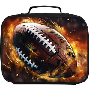 American Football Lunch Box for Boys Girls, Rugby Sports Kids School Lunch Bag, Insulated Layer, Polyester, Leak-proof Children Lunchbox for Age 6+, Fits Most Bento Boxes