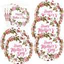 50PCS Happy Mother's Day Paper Plates and Napkins - Pink Floral Dessert Plates and Napkins Disposable Best Mom Ever Theme Supplie for Mother's Day Birthday Party Decorations