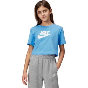 Nike Girls' Sportswear Cropped T-Shirt (Large Swoosh Logo) (Blue, M)