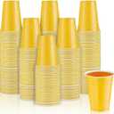 100 Pack 16 Ounce Halloween Plastic Party Cups Disposable Heavy Duty Drinking Water Cups for Holiday Christmas Festival Wedding New Year Party Supplies(Yellow)