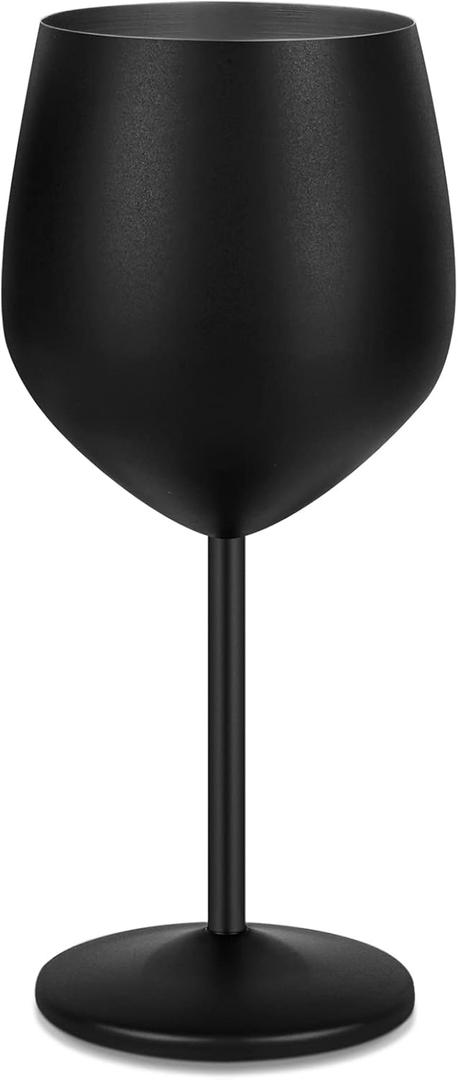 Lifecapido Stainless Steel Wine Glasses, 18oz Stainless Steel Stem Wine Goblets, Stemmed Metal Wine Glasses with Cup Brush for Party Office Anniversary, Great for Red White Wine (Black)