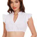 LUYANA Womens Oktoberfest Dirndl Blouse Bavarian Traditional White Dirndl Shirts Double-Layered Sleeve S-3XL