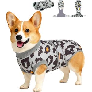 PetWarm Prevents Licking, Cotton Protect Abdominal, Dog Spay Recovery Suit, Recovery Suit for Dogs, Dog After Surgery Onesie for Male Female Dogs, Leopard Pattern, Green Grey, Small