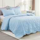 Auemtyn Twin/Twin XL Size Quilt Set, Soft Lightweight Light Blue Bedspread, Reversible Microfiber Bed Coverlet for All Seasons (Heart Pattern, 1 Quilt, 1 Pillow Sham) Queen size